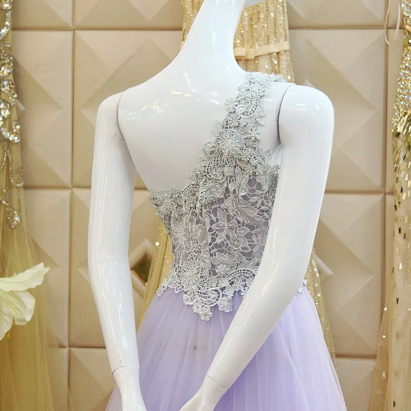 Robe de soiree, лавандовое длинное платье для выпускного вечера, новинка, сексуальное платье на одно плечо, на заказ, расшитое бисером, vestido de festa, кружевное платье для матери невесты
