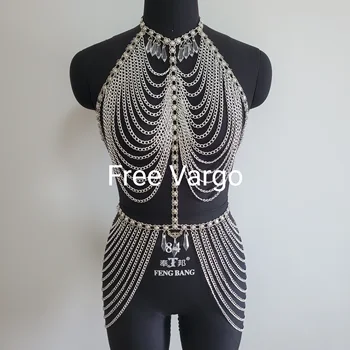 

Burning Man Body Harness Festival Rave Body Chain Crop Top Costumes Body Chain Lingerie Singer Dancer Stage Outfits Gear