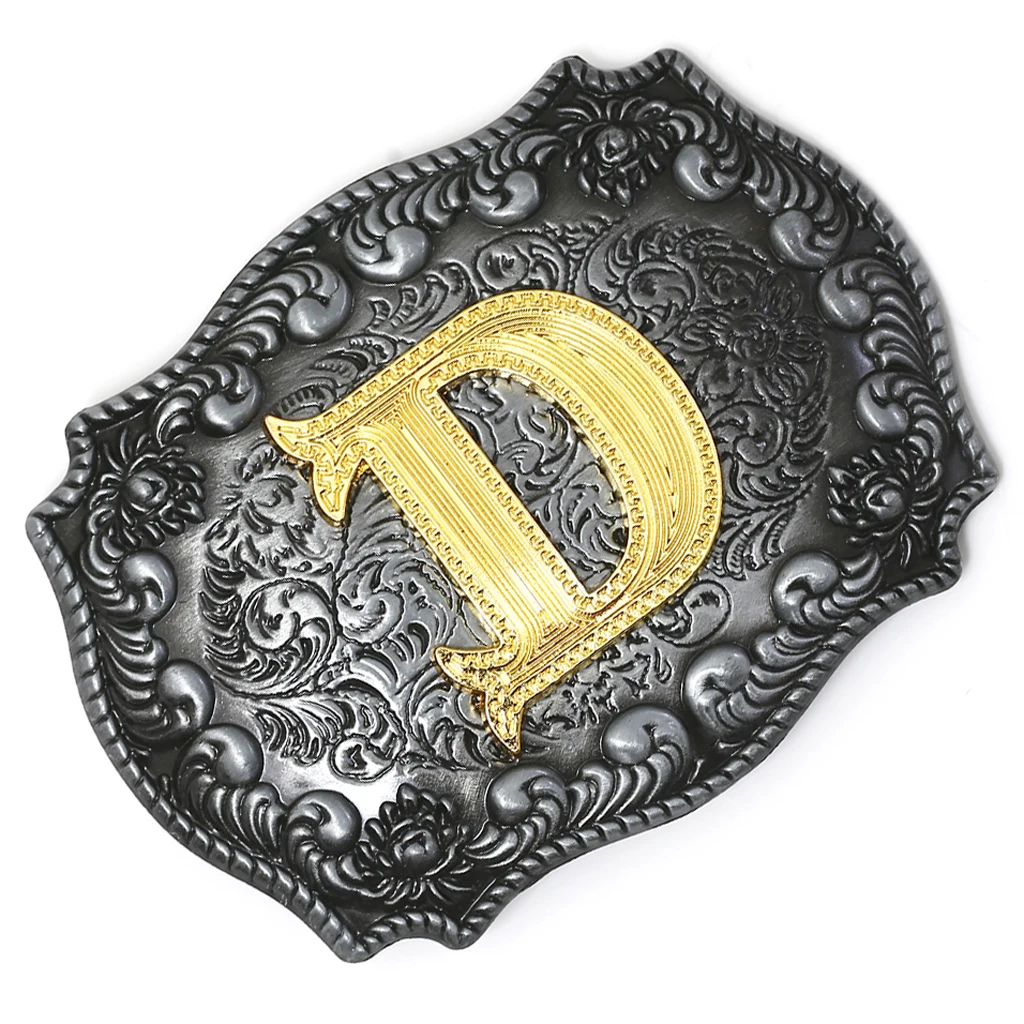 Fashion Vintage Golden Letter & Floral Initial Letters A-Z Mens Hip Hop Cowboy Waist Belt Buckle Indian Metal Customized Buckle brown belt