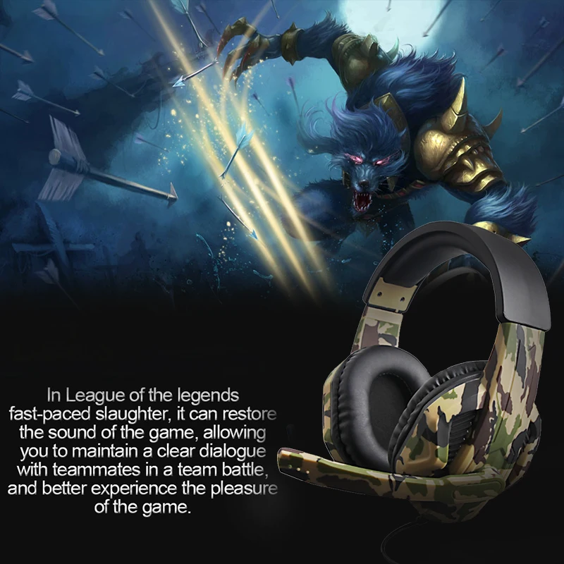 Computer Gaming Headset Camouflage PS4 PC box One Gaming Headset Gaming wired stereo Headset with Mic For iphone Android tablets