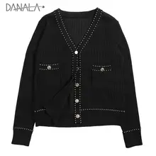 DANALA 2019 Autumn New Sweater Cardigan For Women Fashion V-neck Pocket Single-breasted Jacket DANALA 2019 Autumn New Sweater Cardigan For Women Fashion V-neck Pocket Single-breasted Jacket