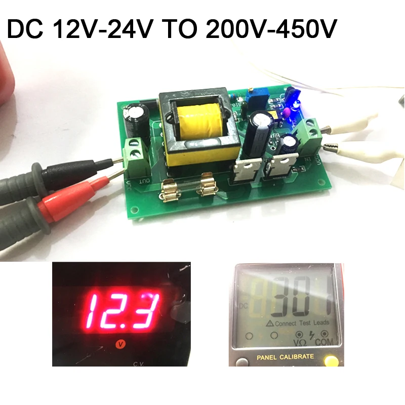 Dykb DC-DC повышающий преобразователь модуль 12 V-24 V до 200 V-450 V 300V 400V Напряжение Регулируемый Мощность зарядка f nixie часы светятся