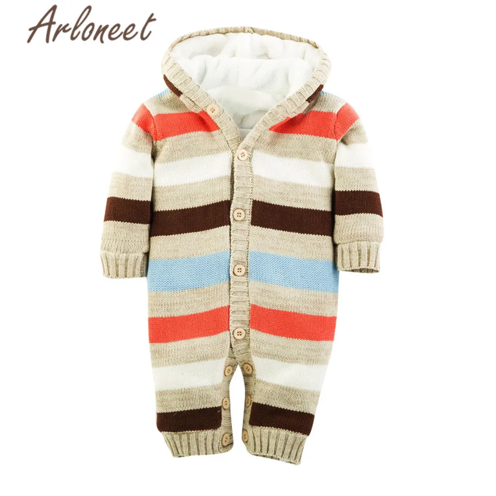 ARLONEET Rainbow Coats Newborn Baby Girls Winter Coat Romper Jumpsuit Button Hooded Outerwear Cotton New Baby Coat Boy Outerwear - Цвет: Бежевый