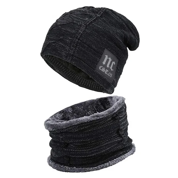 Xlamulu Skullies Beanies Зимние шапки для мужчин вязаная шапка для женщин Gorras мешковатая теплая мягкая Балаклава для шеи мужская Шапочка Шапочки - Color: black set