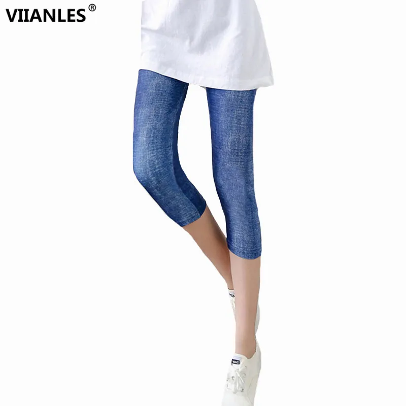 

VIIANLES Women Leggings Faux Denim Jeans Leggings Fashion Slim Sexy Printing Summer Leggings Casual Pants Pencil Fitness Legging