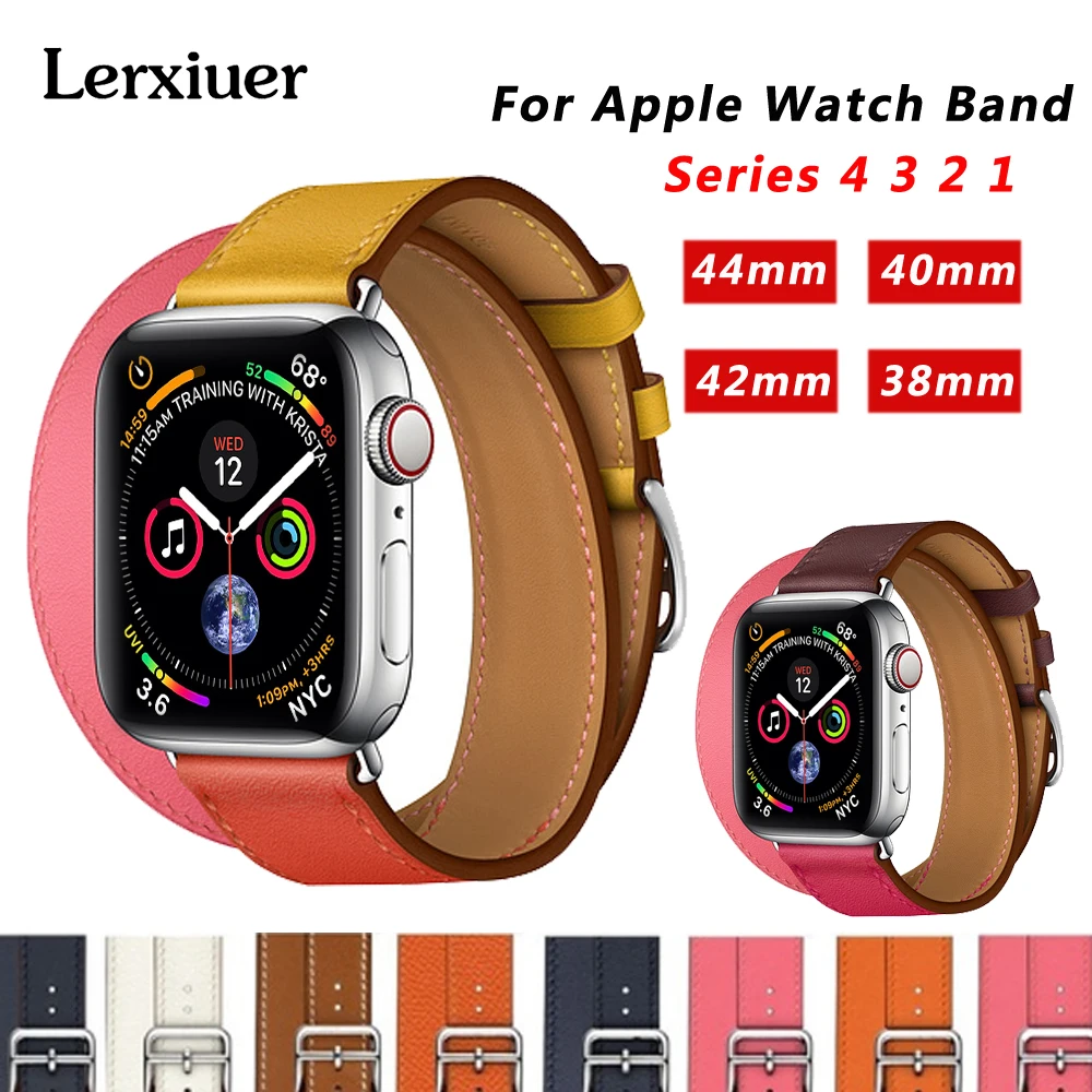 

Leather Double tour strap For Apple Watch 5 4 band 44mm/40mm iwatch series 3 2 1 wacthband 42mm/38mm Bracelet watch Accessories