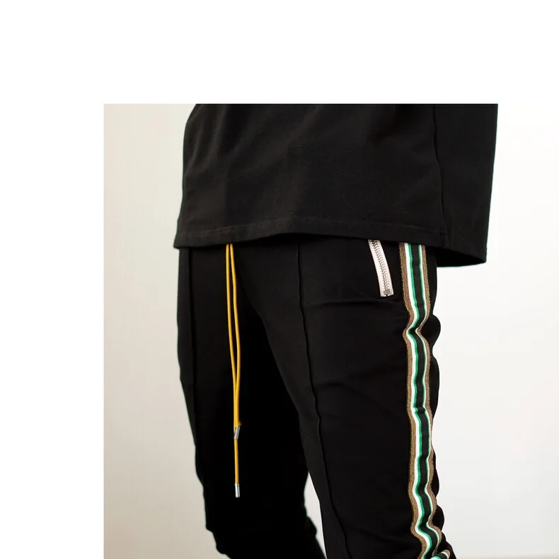2019fw лучшая версия Rhude боковая Золотая Полоска для женщин и мужчин, штаны для бега в стиле хип-хоп, мужские повседневные спортивные штаны для бега