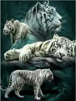 

Diy Diamond Painting Cross Stitch Kits 5D Diamond Embroidery Animal white tiger Home Decor Full Square Diamond Mosaic Pictures