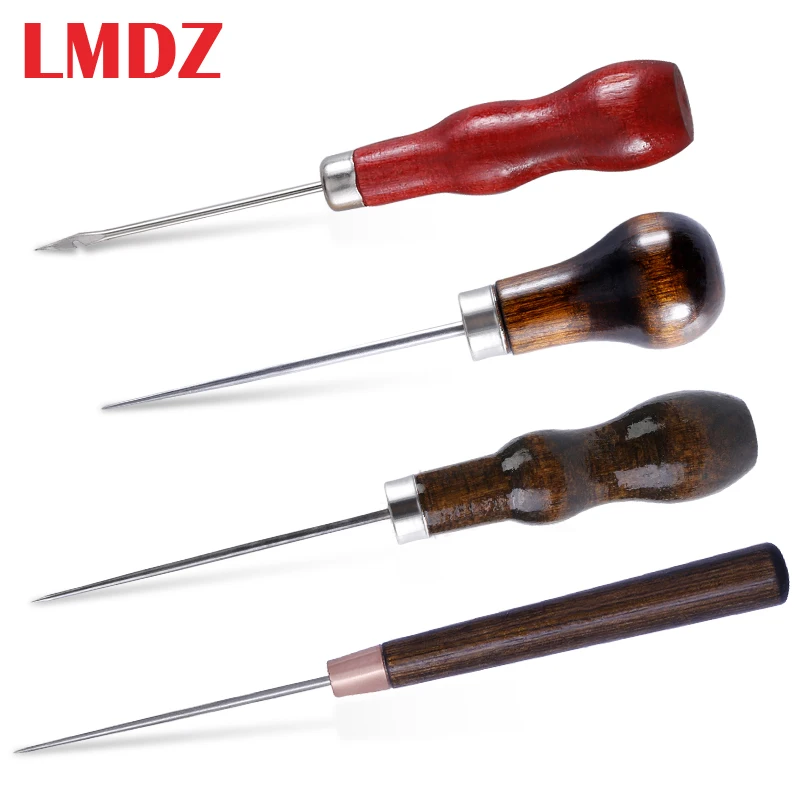 LMDZ 4 шт. деревянная ручка шитье Awl царапины штифт инструмент Пробивка для кожаного