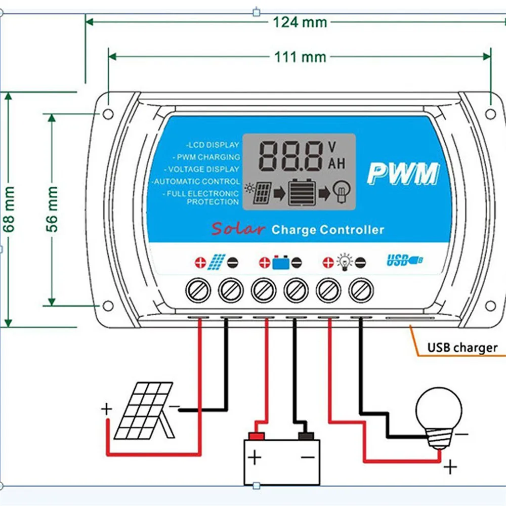 40A/30A/20A12V муфта 24В Авто за максимальной точкой мощности, Солнечный контроллер заряда ШИМ-контроллеры ЖК-дисплей Dual USB 5V Выход обжимной инструмент для солнечной панели РЕГУЛЯТОР