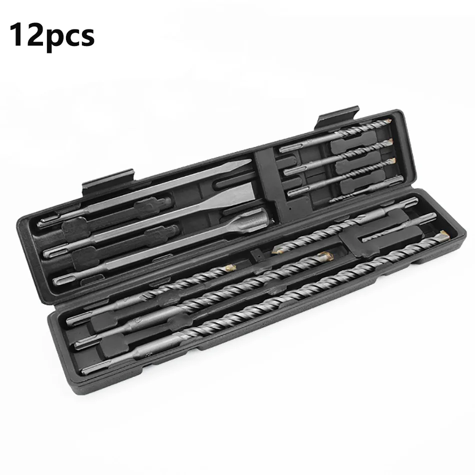 12pcs Electric Hammer Drill Bit Set Sds chisel Plastic Box Shank Impact ...