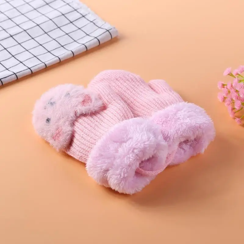 Теплые Зимние Детские утепленные перчатки с героями мультфильмов из 2 предметов, лыжные перчатки, вязаная муфта для рук