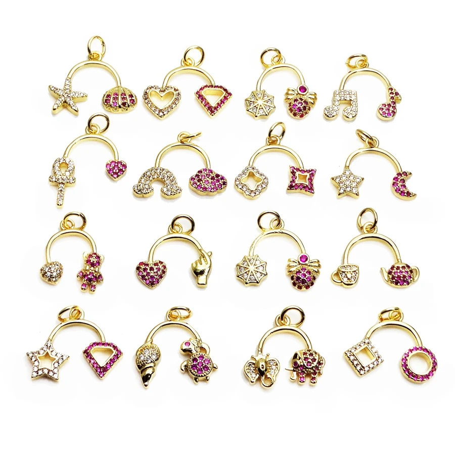 

Curved double pendant small pendant moon stars charms animal micro zircon gold plated pendant DIY Earring Necklace Accessories