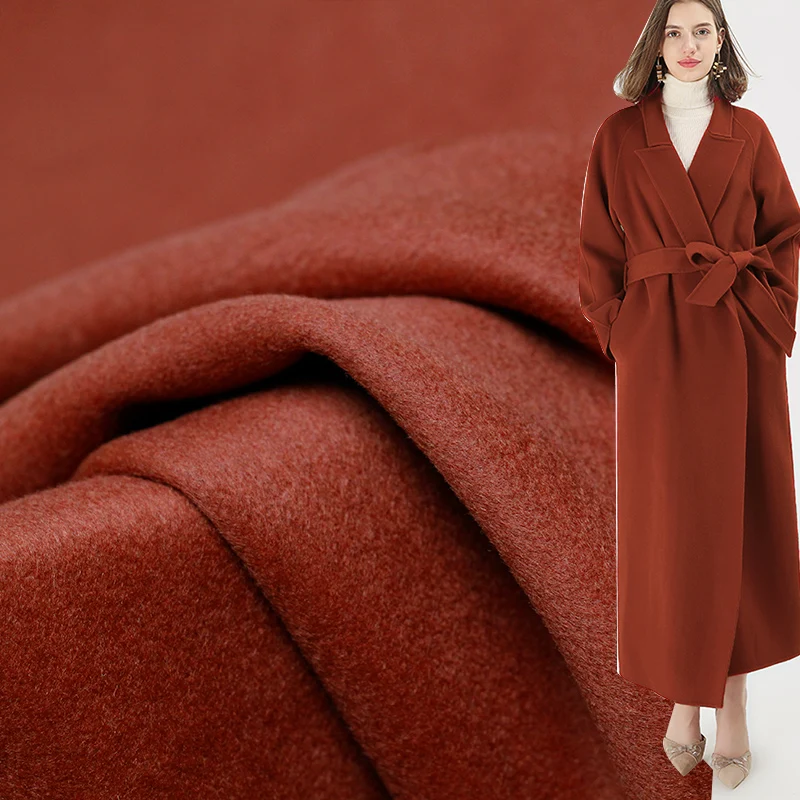 Ткань красного и коричневого цвета, утолщенная двухсторонняя верхняя ткань, шерстяные материалы, зимнее женское пальто, ткань для шитья