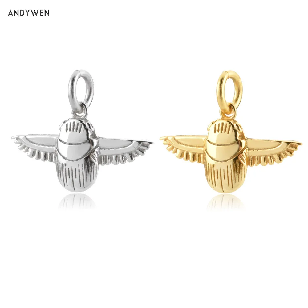ANDYWEN 925 Sterling Silver Gold Colgante Escarabajo Egipcio Plata Recubierta Pendant For Necklace Women Wedding Jewelry | Украшения и