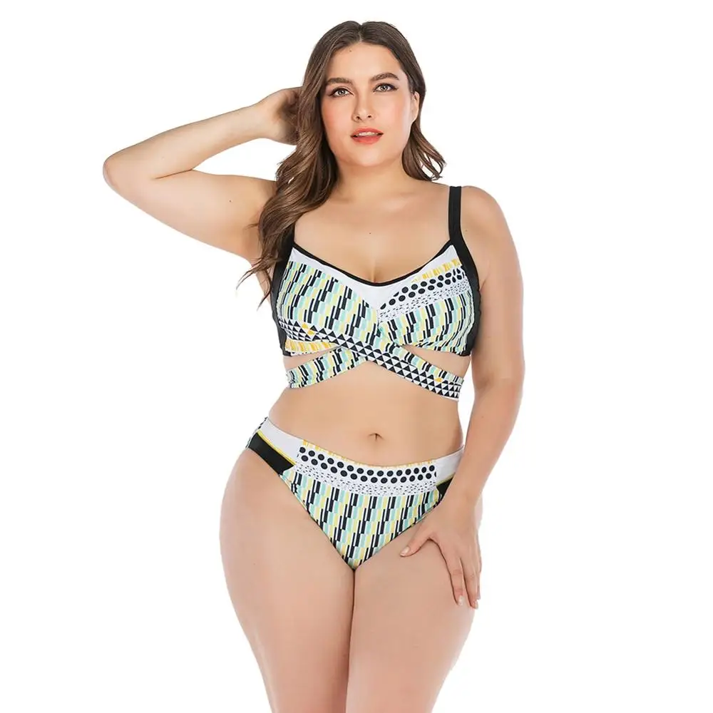 

2019 New Women Tankini Printed Strappy Mid Waist Swimwear Bikini Top Bottom Lady Plus Size Swimsuit Beach Swimming Suit