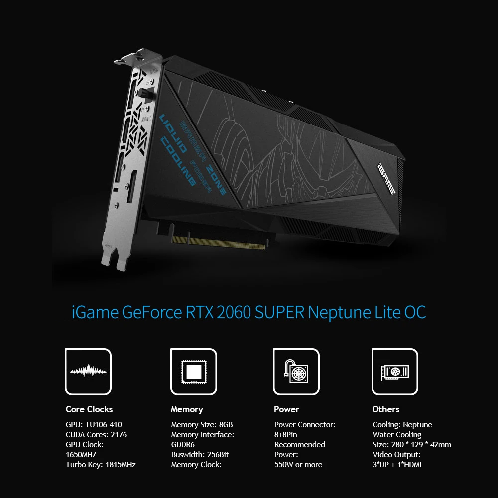 Цветной iGame GeForce RTX 2060 Super Neptune Lite OC GDDR6 8G графическая карта GPU один ключ Overclock RGB с 120 мм настраиваемый вентилятор