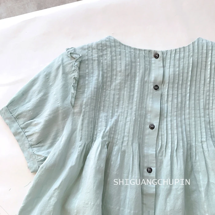 2020 New Summer Women Blouse Japan Style Mori Girl Back Buttons Loose O-Neck Short Sleeve Shirt Women Tops 5