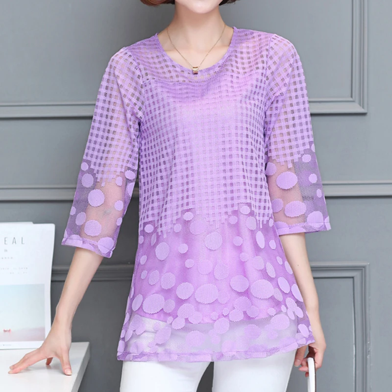 Women Summer Blouses shirt Chiffon Women Tops 2019 New Fashion Women Blouses Plus Size M-5XL White pink purple Lace Blouses 11E
