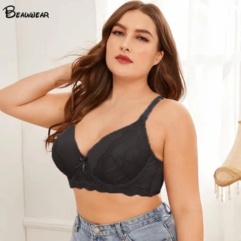 

Beauwear Lace Bralette Underwire No-padding Ultra Thin Underwear Plus Size Women Bra Sexy Lingerie Full Cup E F 44-54 Racerback