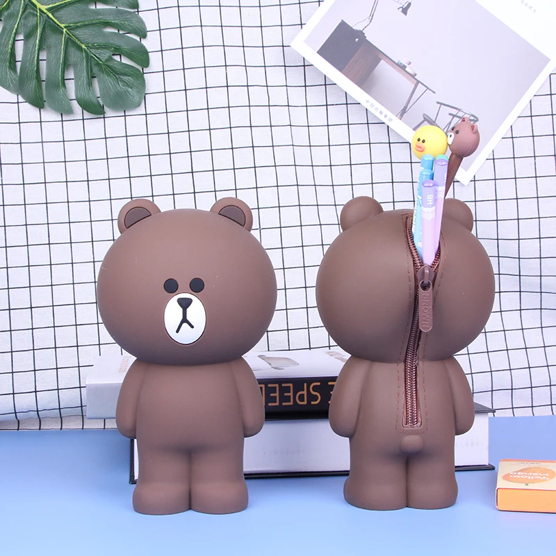 bear Мультяшные силиконовые ключницы пеналы для карандашей Kawaii милый медведь 3D пеналы школьные принадлежности канцелярские подарки - Цвет: bear