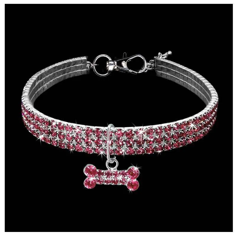 Pink Стрейч ожерелье для домашних животных, собаки цепи кошка С кристалалми и стразами ошейник для домашних животных малых и средних собак бирка для ювелирных изделий Аксессуары для домашних животных - Color: Pink
