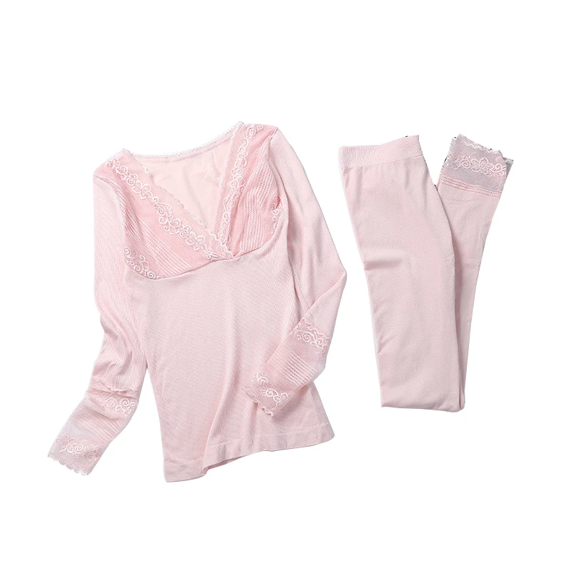 Thermal Suit Autumn Winter Thermal Underwear For Women Long Johns V-Neck Lace Sexy Second Female Skin Thin Basic Underwear