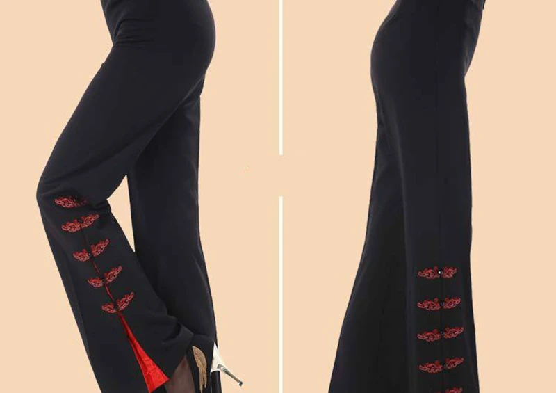 Middle-aged Tang suit pants брюки женские women's pants embroidered trousers ladies wide leg high waist pants