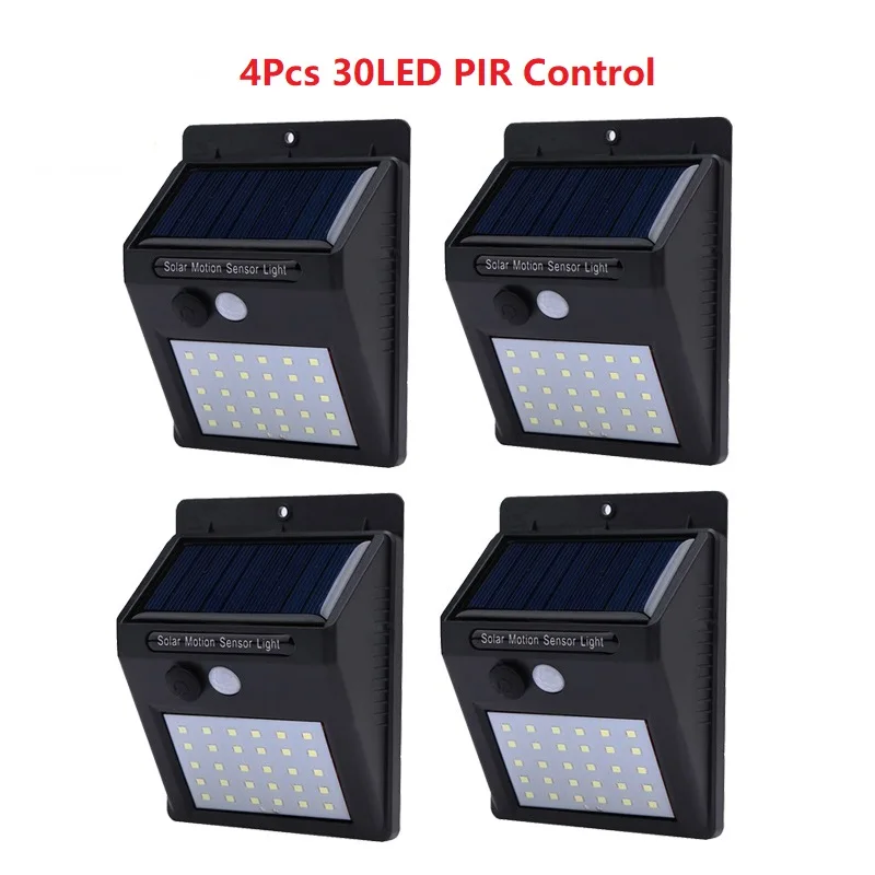 4PCS 30LED 1, 6 штук в партии, 30/40 светодиодный солнечный светильник движения PIR Сенсор Перезаряжаемые светодиодный Солнечный настенный светильник на открытом воздухе Водонепроницаемый шланг для полива огорода, двора, лампы - Испускаемый цвет: 4PCS 30LED