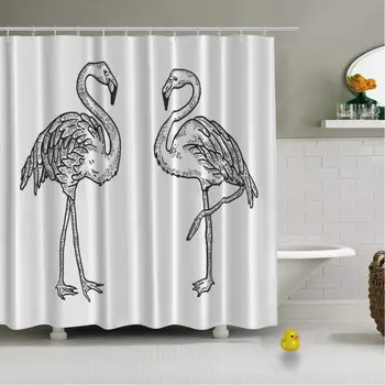 

Flamingo Bird Sketch Engraving Vector Vector Modern Shower Curtain for Kids Bathroom,72''L x 72''W