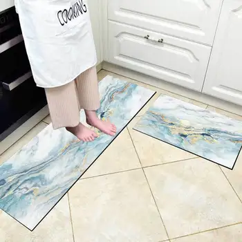 

Modern Abstract Seawater Gilding Light Blue Kitchen Mat Combination into Mat Bedroom Strip Anti-slip Bedside Blanket