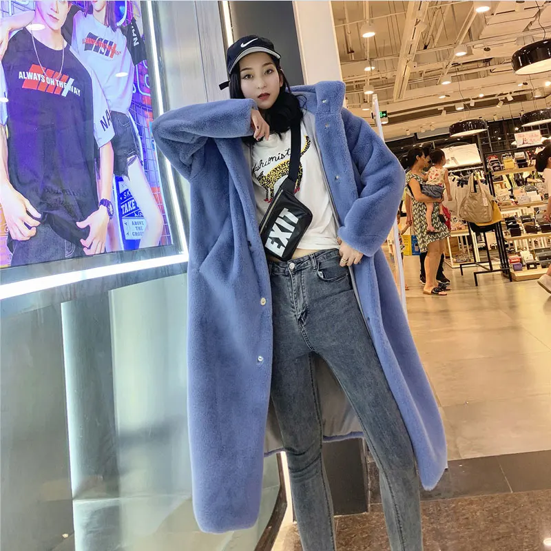 

Autumn Winter Mink Women Fur Coat Clothes Plus Size Korean Faux Fur Coat Streetwear Hooded Loose Thick Warm Long Coat Female