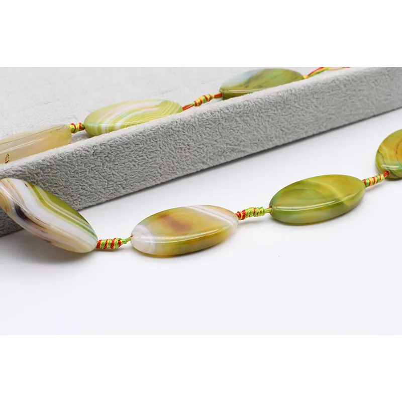 2strands/lot 48X25mm Natural yellow striped agate, large oval granules For DIY Necklace Jewelry Making Loose 15