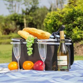 

30L Black Folding Picnic Camping Bags Insulated Cooler Cool Hamper Storage Basket Bag Box Outdoor Picnic Bags