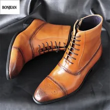 Г. Мужская кожаная обувь с высоким берцем, с боковой молнией, с трём соединениями мужские ботинки на шнуровке с высокой талией Мужская обувь