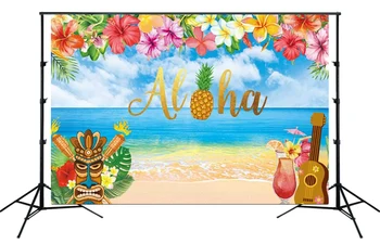 

aloha Party Backdrops Party Background summer Hawaii gitar beach floral Photography Background Vinyl Tropical Beach Luau SM-295