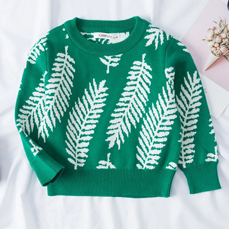 Семейная одежда; сезон осень-весна; вязаные свитера; Модный пуловер с круглым вырезом из кокоса; свитер с деревом; теплые хлопковые топы для мальчиков и девочек - Цвет: Зеленый