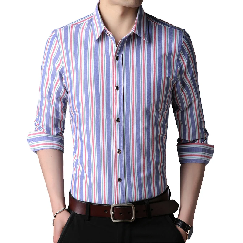 New Fashion Striped Shirts Men Slim Fit Long Sleeve Shirt Men High