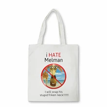 

I hate Melman Streetwear Harajuku Women's bag Cute girl Fashion Eco Reusable Shopping Bag High Capacity Beach Bag canvas bag