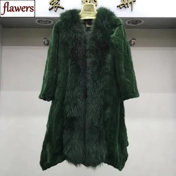 

Outdoor Winter Women Handmade 100% Natural Mink Fur Coats Lady Thick Warm Big Fox Fur Collar Outerwear Luxury Long Real Fur Coat