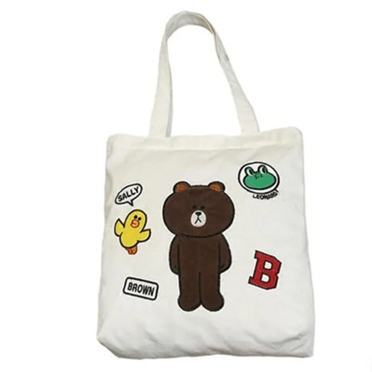 Микро для корейского стиля вышитые коричневый медведь плечо через плечо холщовые сумки для учащихся большая Экологически чистая сумка для покупок