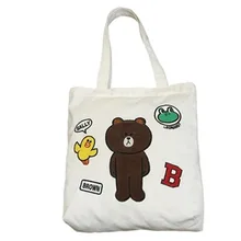 Микро для корейского стиля вышитые коричневый медведь плечо через плечо холщовые сумки для учащихся большая Экологически чистая сумка для покупок