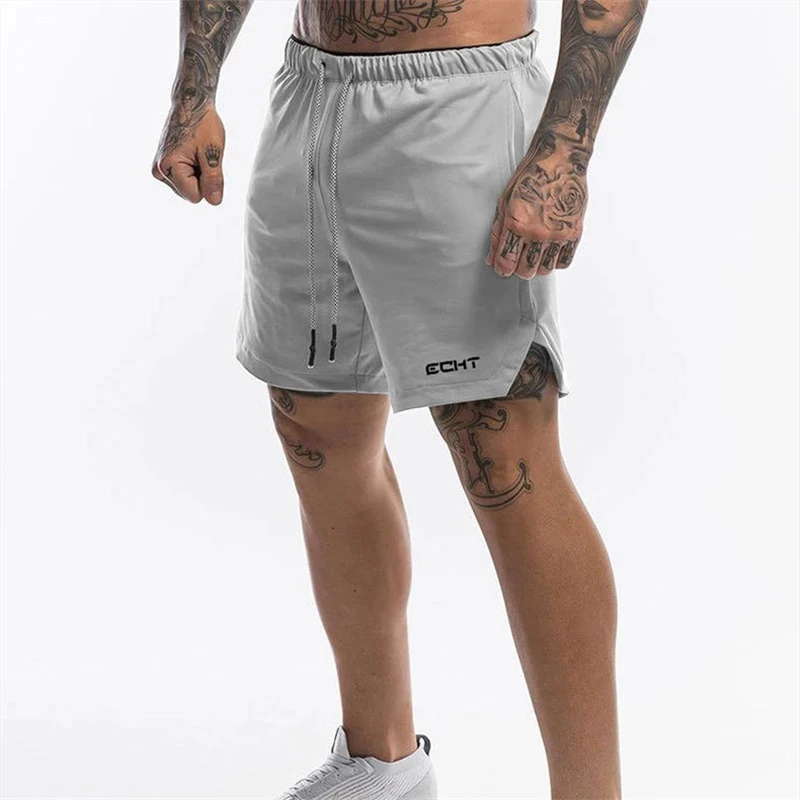 light gray Новинка, мужские спортивные шорты, мужские шорты для фитнеса, летние, 5 цветов, повседневные, с принтом, короткие штаны, мужские, для бега, для тренировок, пляжные, до колен - Цвет: light gray
