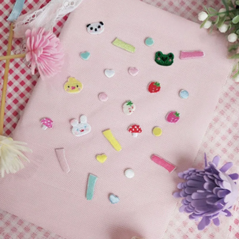 자기 접착 작은 오리 원형 별 버섯 패치, 의류 스티커 머리핀 자수 아플리케 줄무늬