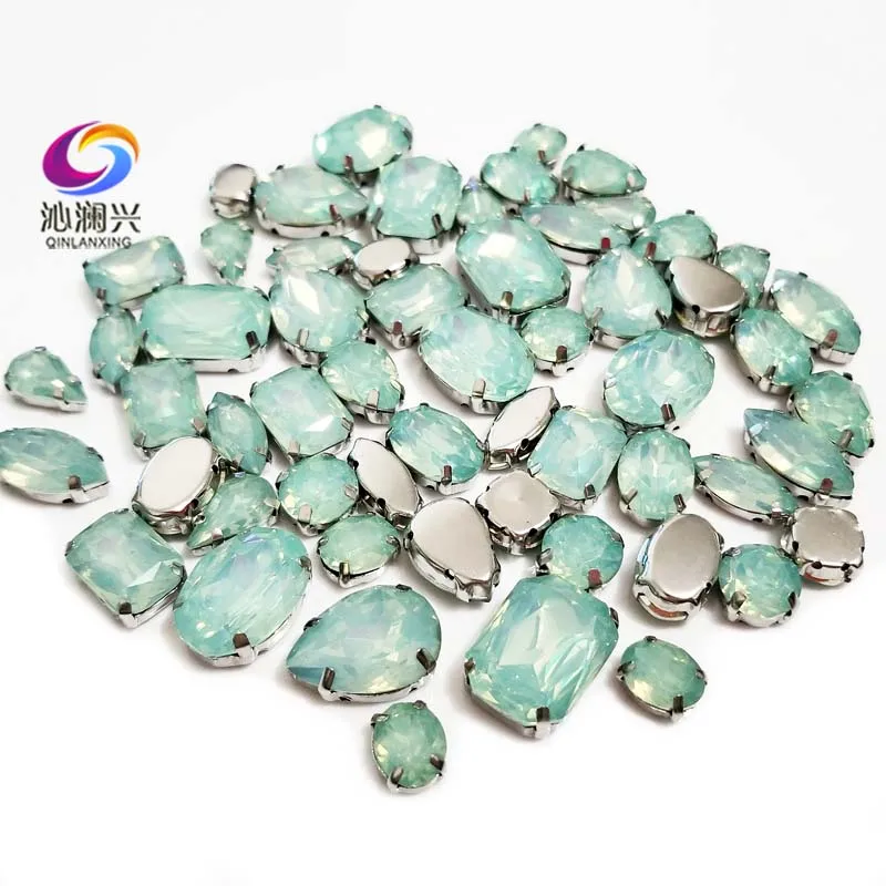 58pcs Super beauty mix size mix shape Green opal high quality resin rhinestones,sew on claw stones diy Clothing accessories