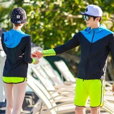 

2018 New Style Korean-style COUPLE'S Bathing Suit Long Sleeve Split Type Hooded New Style Clothing Beachwear Diving Suit Snorkel