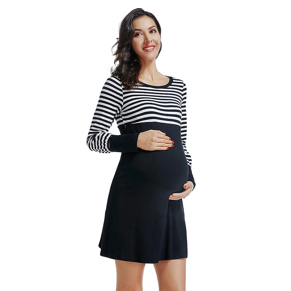 

Women Slim Striped Nursing Dress For Breastfeeding pregnancy maternity dress Long Sleeve Maternity Dresses ropa embarazada D30