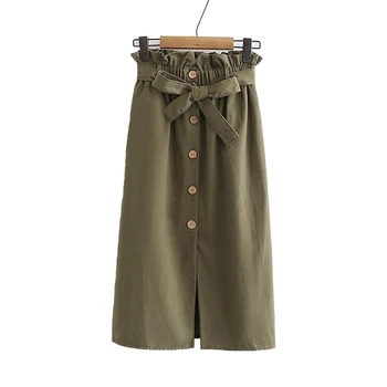 

Spring Korean Style Skirts Women's Midi Knee Length Elegant Button High Waist Skirt Female Pleated School Skirts