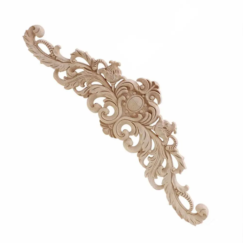 Vintage Flower Design Carpenter Oak Wood Carved Corner Onlay Applique Unpainted Frame Furniture Door Decoration 1 Pcs