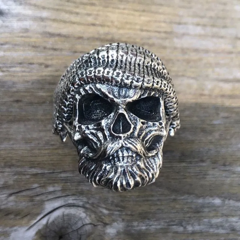 ZABRA 925 Silver Soldier Skull Ring Adjustable Size World War II Anniversary Mens Rings Gothic Jewelry 